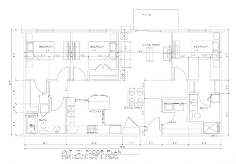 Floor plan for 3 beds, 2 baths, 1230 sqft